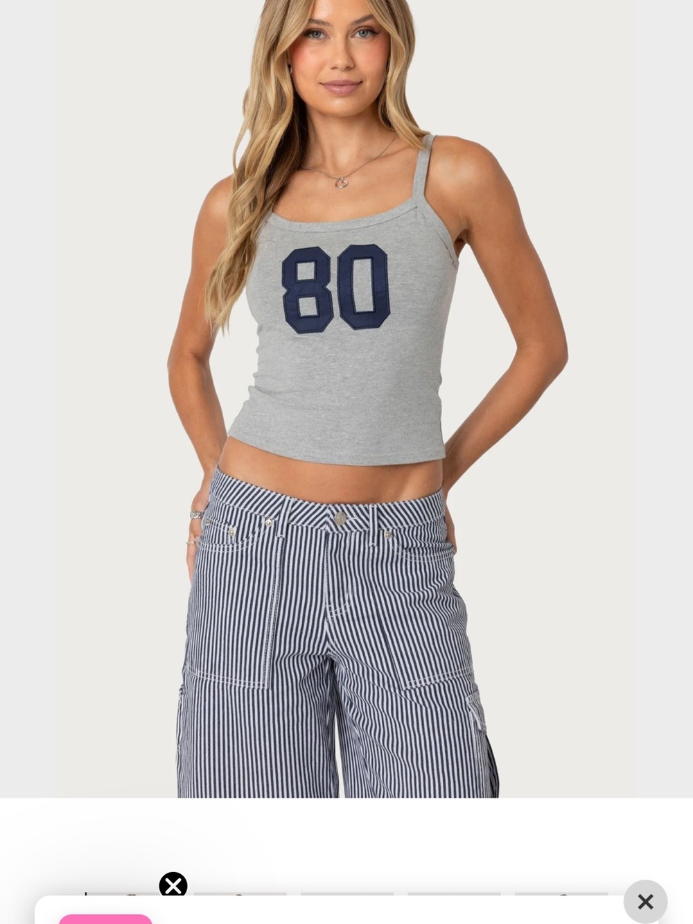 Edikted Grey Tank Top with Navy '80' Graphic
